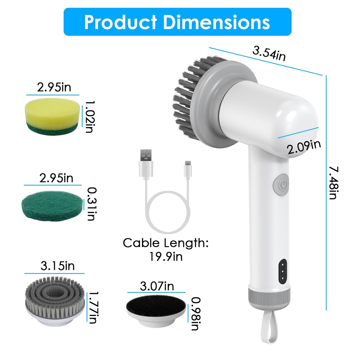 Cordless Electric Spin Scrubber with 3 Brush Heads