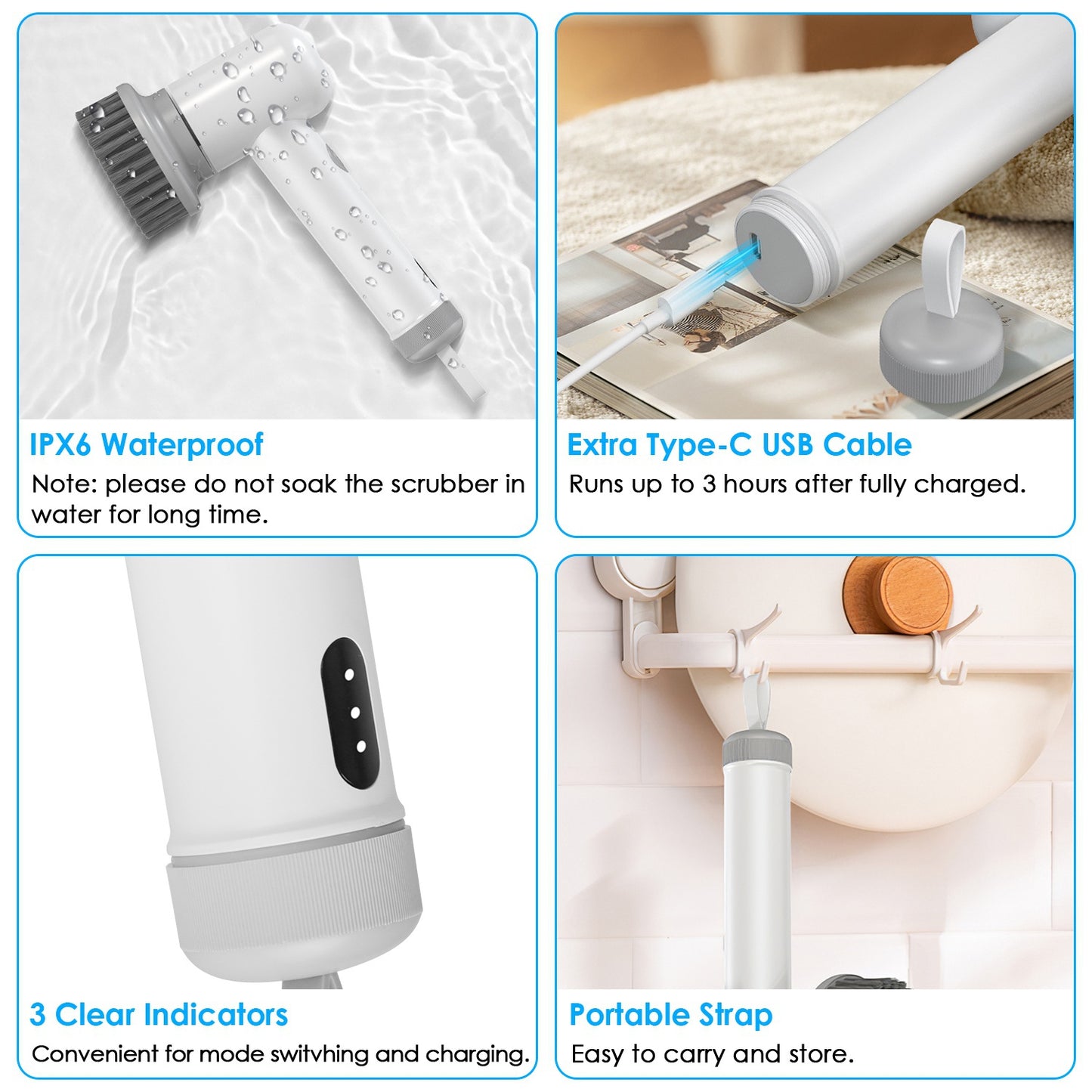 Cordless Electric Spin Scrubber with 3 Brush Heads