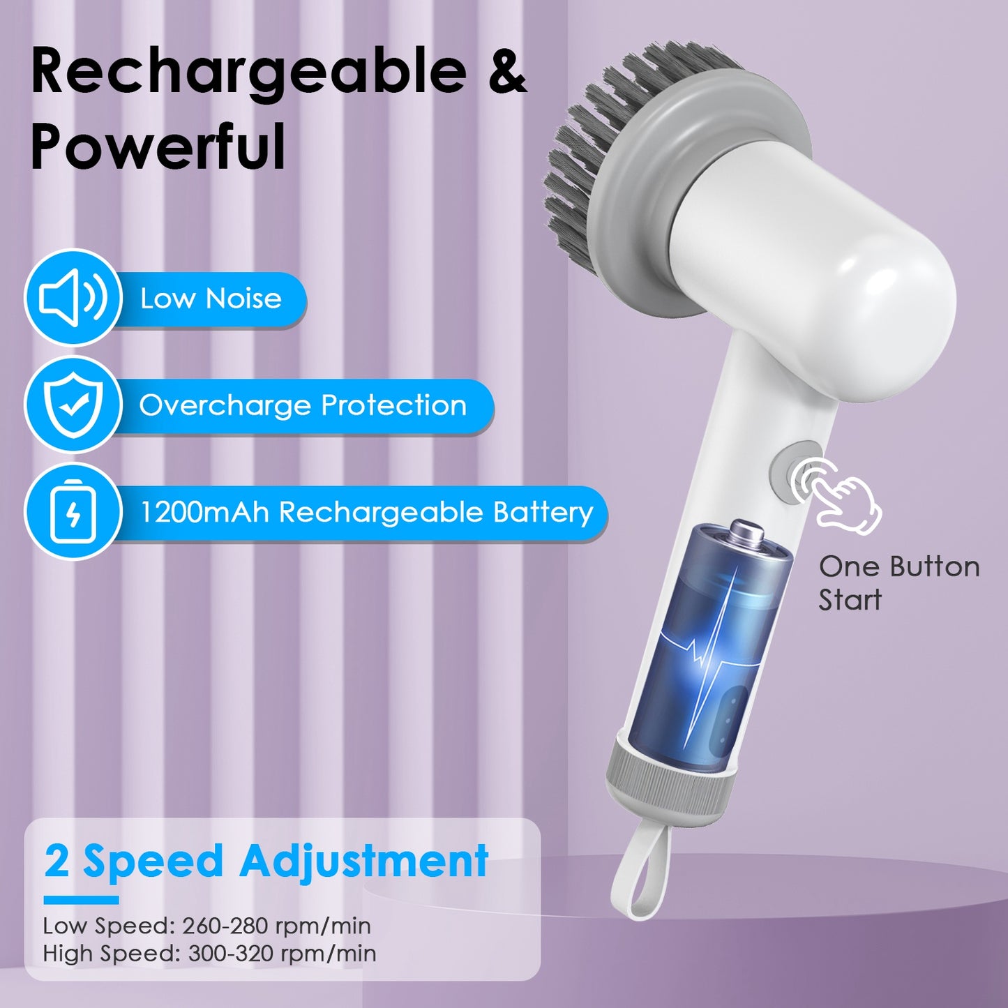 Cordless Electric Spin Scrubber with 3 Brush Heads