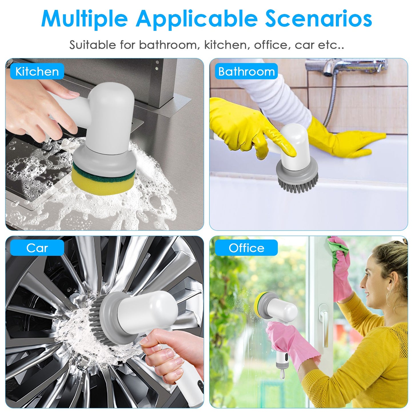 Cordless Electric Spin Scrubber with 3 Brush Heads